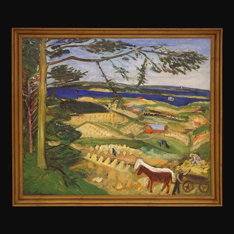 Jens Søndergaard, 1895-1957, "Landscape", oil on 
canvas. Signed and dated 1938. Visible size. 
79x95cm. With frame: 88x104cm