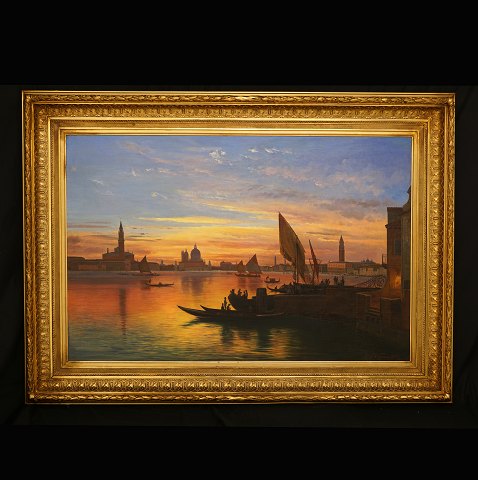 Carl Frederik Aagaard, 1833-95, Venice at dusk. 
Oil on canvas. Signed and dated 1881. Visible 
size: 78x119cm. With frame: 108x149cm