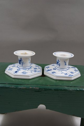 Blue Fluted plain Danish porcelain. Pair of low candlesticks No 3334