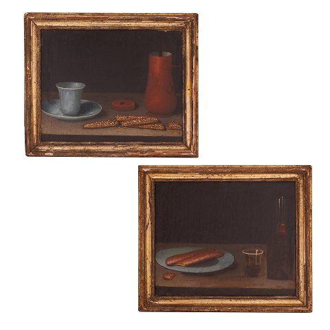 Et par italienske stilleben, olie på lærred. Ca. 
2. halvdel af 1700-tallet. Lysmål: 30x37cm. Med 
ramme: 38x45cm