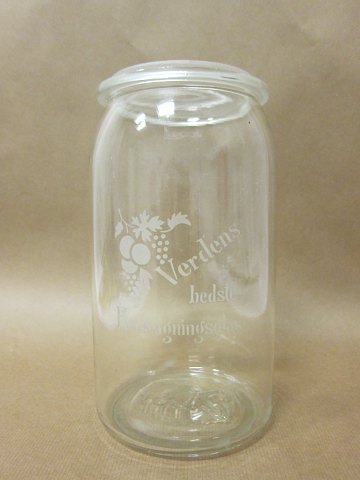 Altes dänisches Weckglas
Dekoration/Text "Verdens bedste henkogningsglas" (Das beste Weckglas der Welt)
2 liter, H: 22cm
In gutem Stande