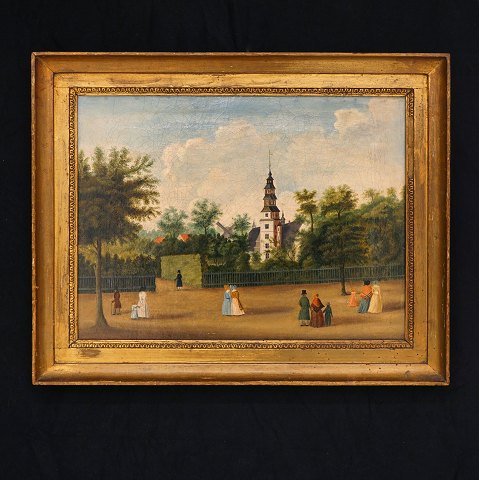 Byparti fra København, olie på lærred. Rosenborg 
Slot set fra Gothersgade omkring år 1800. Lysmål: 
36x49cm. Med ramme: 48x61cm