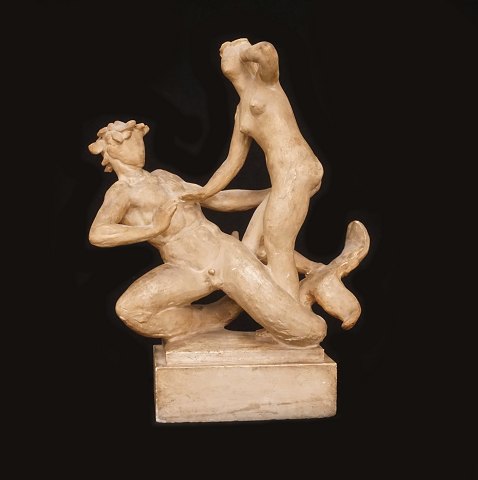 Johannes C. Bjerg, 1886-1955: Skulptur i patineret 
gips, "Agnete og Havmanden". Signeret. H: 48cm. L: 
37cm. D: 17cm