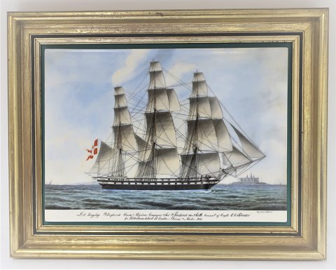 Bing & Grondahl. Porcelain. Danish ship portraits. Image of the frigate 
"Frederick the Siette". Dimensions: Width 38 * 30 cm. 3500 have been produced 
and this number is 97.