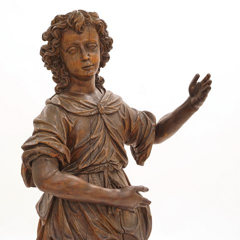 Grosse frühe Barock Figur aus Holz. Deutschland um 
1700-20. H: 150cm. B: 56cm. T: 41cm