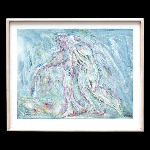 Svend Wiig Hansen pastel. Svend Wiig Hansen, 
1922-97. Oliekridt. Komposition. Signeret og 
dateret 1986. Lysmål: 40x50cm. Med ramme: 50x59cm