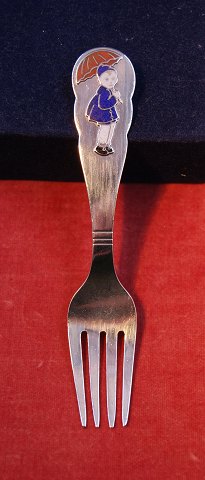 Sandmann oder Ole Luköje Kindergabel aus Sterling Silber 925 mit Emaille 12,5cm