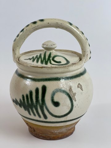 Umstandstopf mit Deckel, klein weiß mit grünem Dekor, 19.-20. Jahrhundert