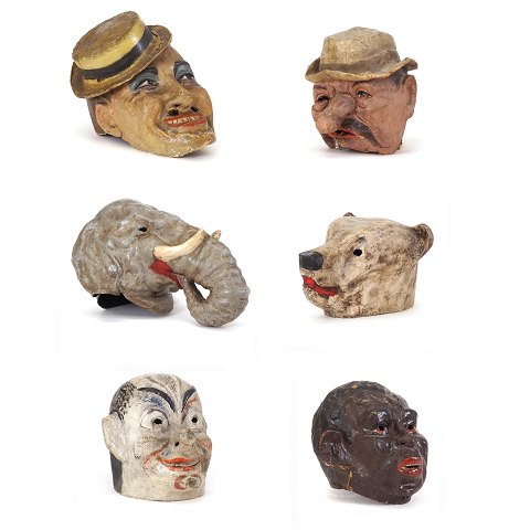 Set of six decorative full size masks from an 
Italian theater group circa 1930-40