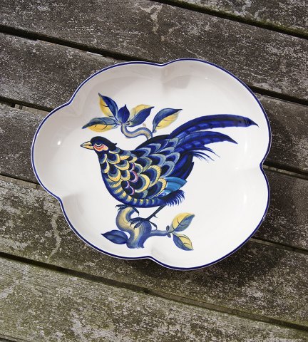 Blue Pheasant Danish faience porcelain, dishes, leaf-shaped 20cm
