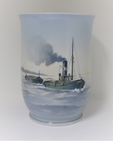 Bing & Grondahl. Porcelain vase with motif of a tugboat. Model 8715/460. Height 
21 cm. (2. quality)