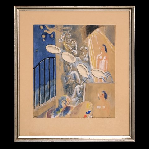 Jais Nielsen, 1885-1961, watercolor. Signed. 
Visible size: 31x27cm. With frame: 45x41cm