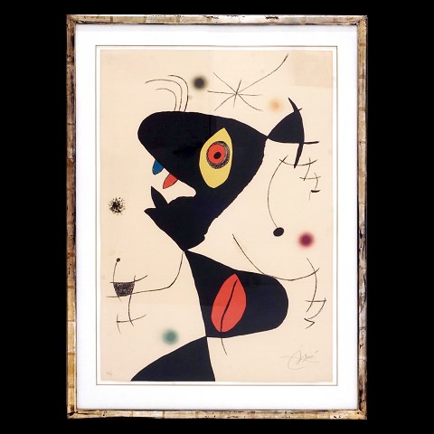 Joan Miró litografi. Joan Miro, 1893-1983, 
litografi i farver. Signeret og nummereret 48/75. 
Fra Oda à Joan Miró (VI) 1973. Lysmål: 88x61cm. 
Med ramme: 107x79cm