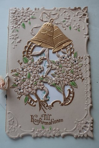 Lykønskningskort, konfirmationSamleobjektFra den tid, hvor kort var udsmykkede, og hvor et lille rim var indskrevet