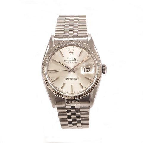 Rolex Oyster Perpetual Datejust Ref. 16014, Stahl. 
Wird mit Box und Zertifikat datiert 7/12 1979 
geliefert. D: 36mm