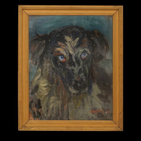 Axel P Jensen, 1886-1972, oil on plate. Portrait 
of a dog. Signed and dated 1912. Visible size: 
42x33cm. With frame: 50x41cm