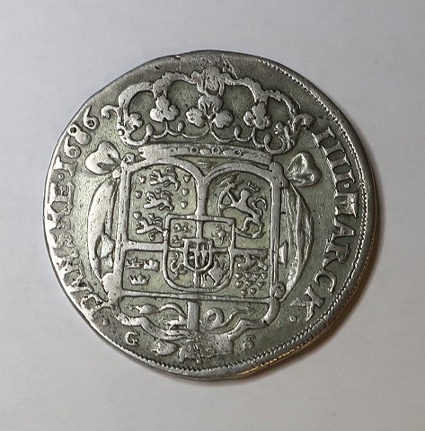 Dänemark. Christian 5. 1 Krone (llll Marck) 1686.