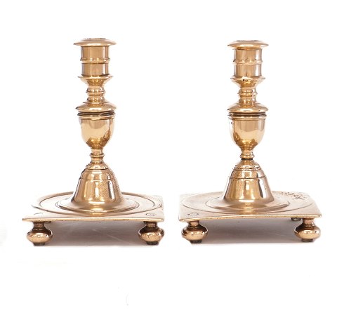 Pair of Danish Baroque "castle"-candlesticks. Denmark circa 1750. H: 22cm