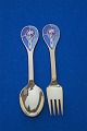 Set 1999 Christmas spoon and fork of gilt sterling silver