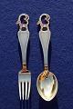 Michelsen sæt Juleske og gaffel 1948 i forgyldt sterling sølv