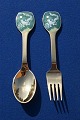 Michelsen set Christmas spoon and fork 1983 of 
Danish gilt sterling silver