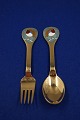 Michelsen set Christmas spoon and fork 1981 of Danish gilt sterling silver