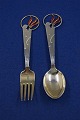 Michelsen set Christmas spoon and fork 1933 of 
Danish partial gilt sterling silver
