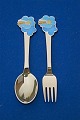 Michelsen Set Christmas spoon and fork 1975 of 
Danish gilt sterling silver