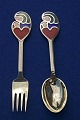 Michelsen Set Christmas spoon and fork 1968 of 
Danish gilt sterling silver