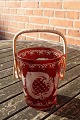 Bohemian glass. Ruby red glass bucket with handle for ice cubes with cuttings and nice decoration