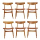 Set of 6 Hans J. Wegner, Denmark, CH 30 chairs. Teak and oak