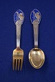 Michelsen set Christmas spoon and fork 1935 of 
Danish partial gilt silver