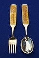 Michelsen sæt juleske og gaffel 1967 i forgyldt 
sterling sølv