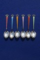 Set of 5 + 1 mocha spoons of sterling silver with enamel