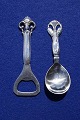 Danish solid silver flatware with stainless steel. Set of bottle opener and sugar spoon