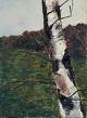 L'Art 
præsenterer: 
Hanna 
Brundin, svensk 
kunstmaler. 
Olie på lærred. 
Landskab med 
birketræ i 
forgrunden.