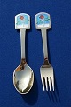 Michelsen Set Christmas spoon and fork 1977 of Danish gilt sterling silver