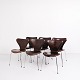 Osted Antik & 
Design 
presents: 
Set Of Six 
Seven Chairs - 
Model 3107 - 
Seven Chair - 
Patinated Brown 
Leather - ...