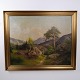 Osted Antik & Design präsentiert: Landschaftsgemälde auf Leinwand mit Berglandschaft und Bäumen im Goldrahmen ...
