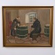 Osted Antik & Design präsentiert: Gemälde auf Leinwand mit Kloster und Mönchen im Goldrahmen 66 x 81 cm