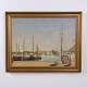 Osted Antik & Design präsentiert: Ölgemälde auf Leinwand mit Hafenmotiv und Booten im Goldrahmen 60 x 75 cm