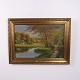 Osted Antik & Design präsentiert: Ölgemälde auf Leinwand mit Landschaft und See im Goldrahmen 59 x 79,5 cm