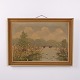 Osted Antik & Design präsentiert: Landschaftsgemälde auf Leinwand mit See und Enten im Goldrahmen 55,5 x 75,5 cm