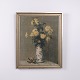 Osted Antik & Design präsentiert: Blumengemälde auf Leinwand mit Blumen in Vase im Goldrahmen 62 x 51,5 cm
