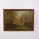 Osted Antik & Design präsentiert: Ölgemälde auf Leinwand mit Waldweg und Lichtung im Goldrahmen 57 x 79 cm
