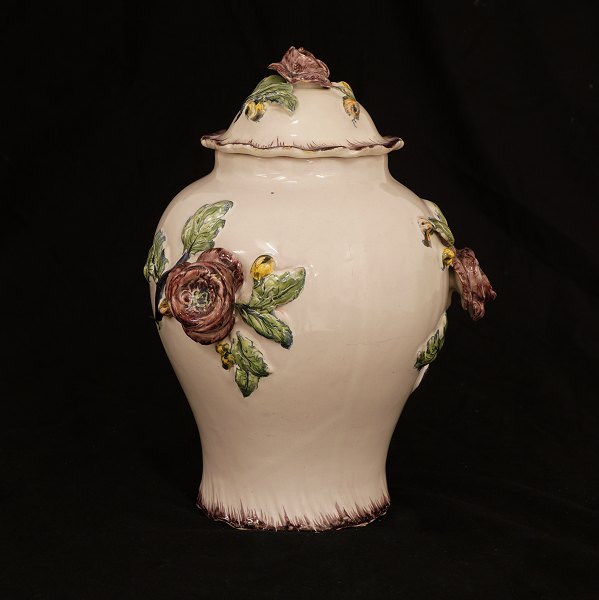 A polychrome decorated potpourri jar, faience. Rörstrand, Sweden, circa 1770. H: 
31cm