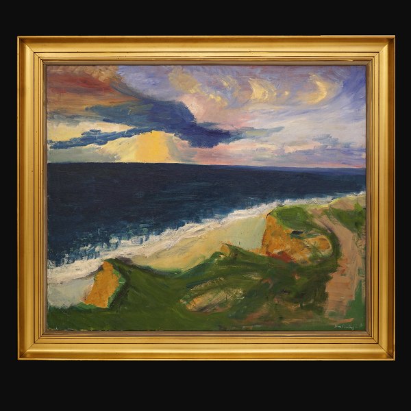 Jens Søndergaard, 1895-1957, Solnedgang over Vesterhavet, olie på lærred. 
Signeret. Lysmål: 99x118cm. Med ramme: 121x140cm