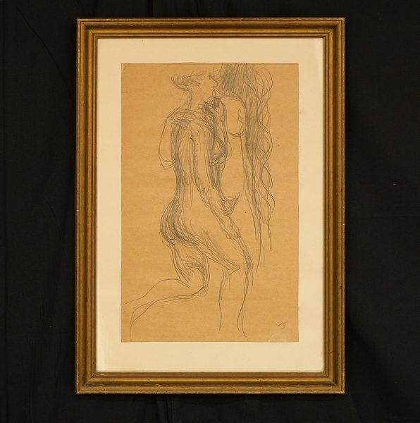 Harald Giersing, 1881-1927: "Zwei Frauen", Zeichnung. Signiert mit Monogramm. 
Lichtmasse: 47x29cm. Mit Rahmen: 61x43cm