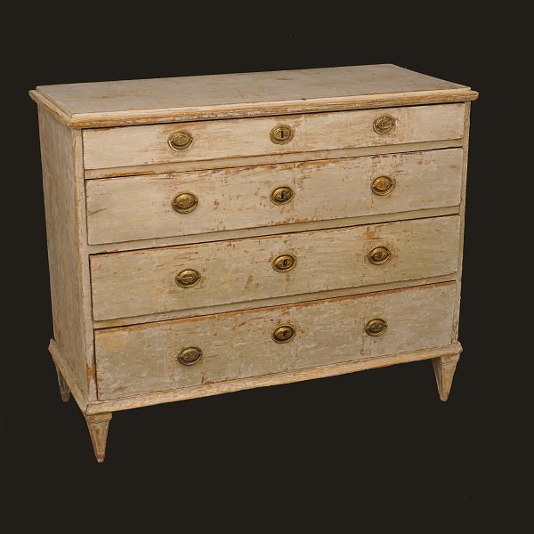 A late 18th century Gustavian chest of drawers in its original colors. Sweden 
circa 1780-1800. H: 93cm. W: 111cm. D: 47cm