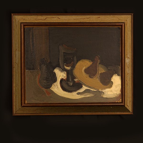 Pierre André Bouey, 1898-1976, stillife with a glas and fruits. Signed. Visible 
size: 18,5x23,5cm. With frame: 25,5x30,5cm